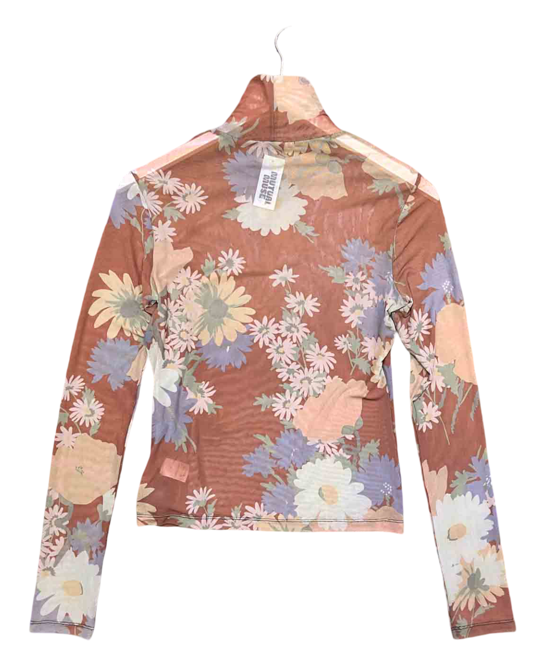 Size M | Staud Helvin Floral Mesh Turtleneck Top