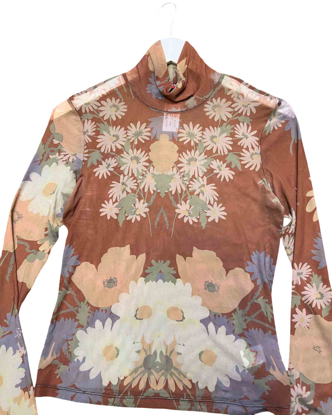 Size M | Staud Helvin Floral Mesh Turtleneck Top