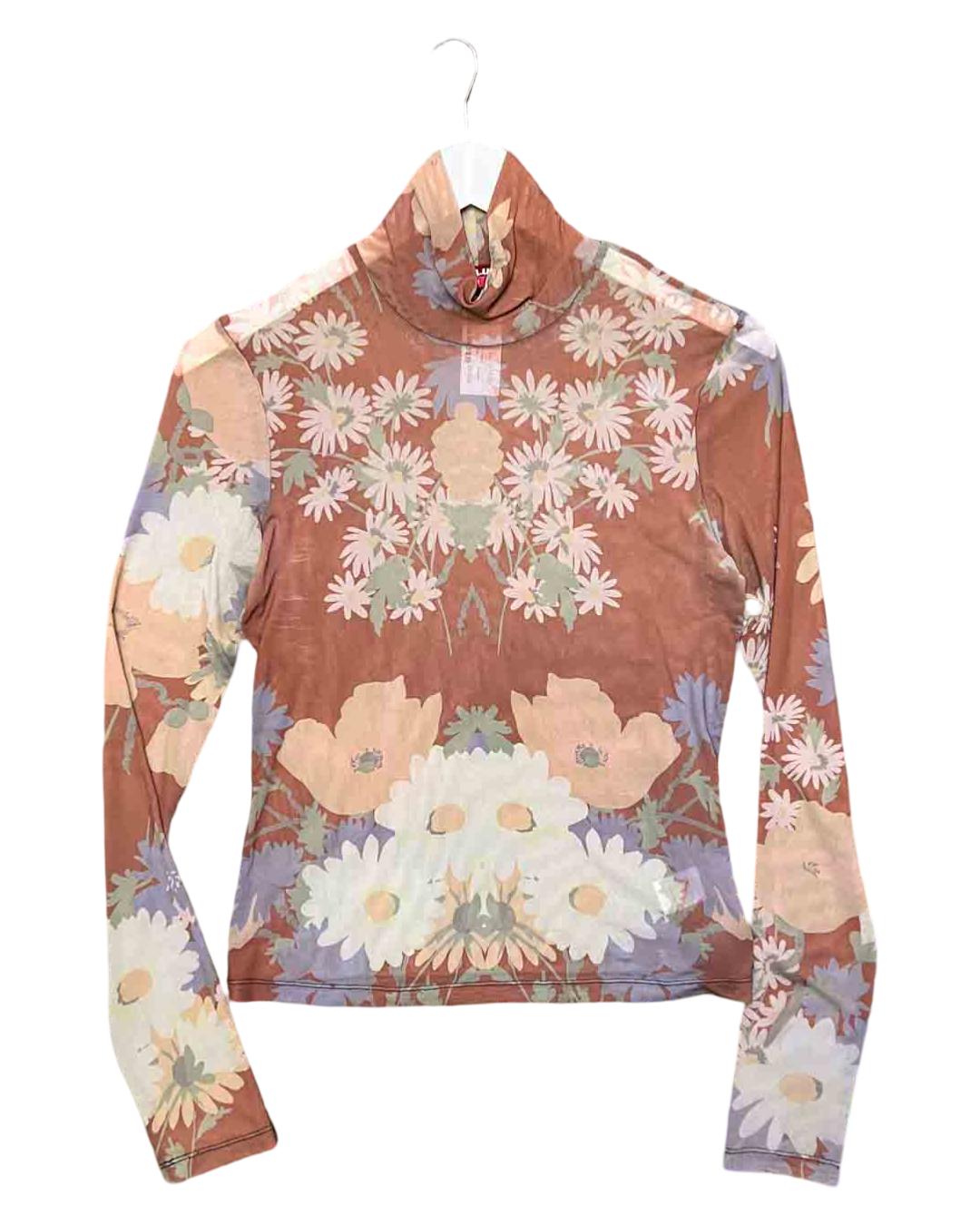 Size M | Staud Helvin Floral Mesh Turtleneck Top