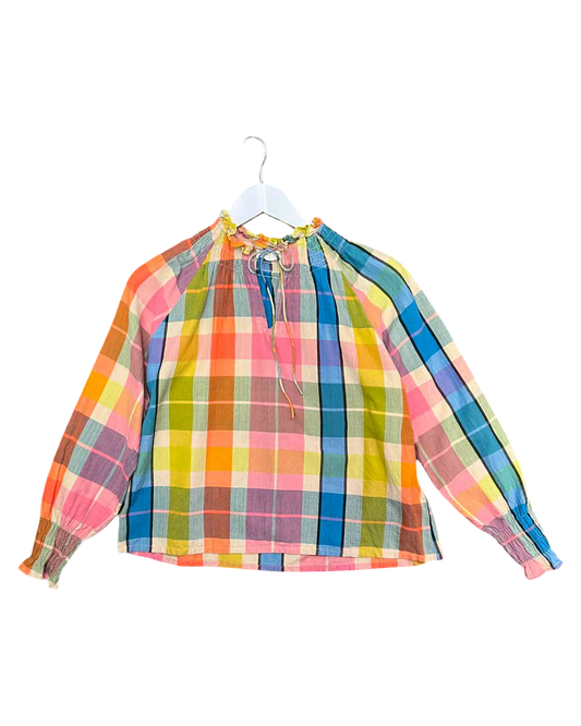 Size 8 | Nancybird Multi Plaid Halla Shirred Blouse