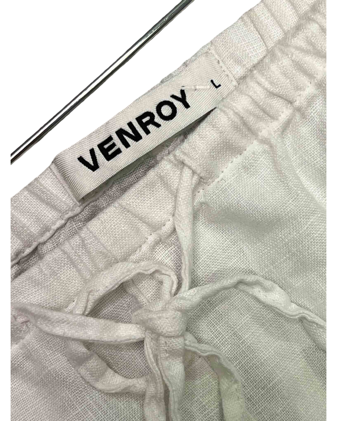 Size L | Venroy White Linen Wideleg Pants