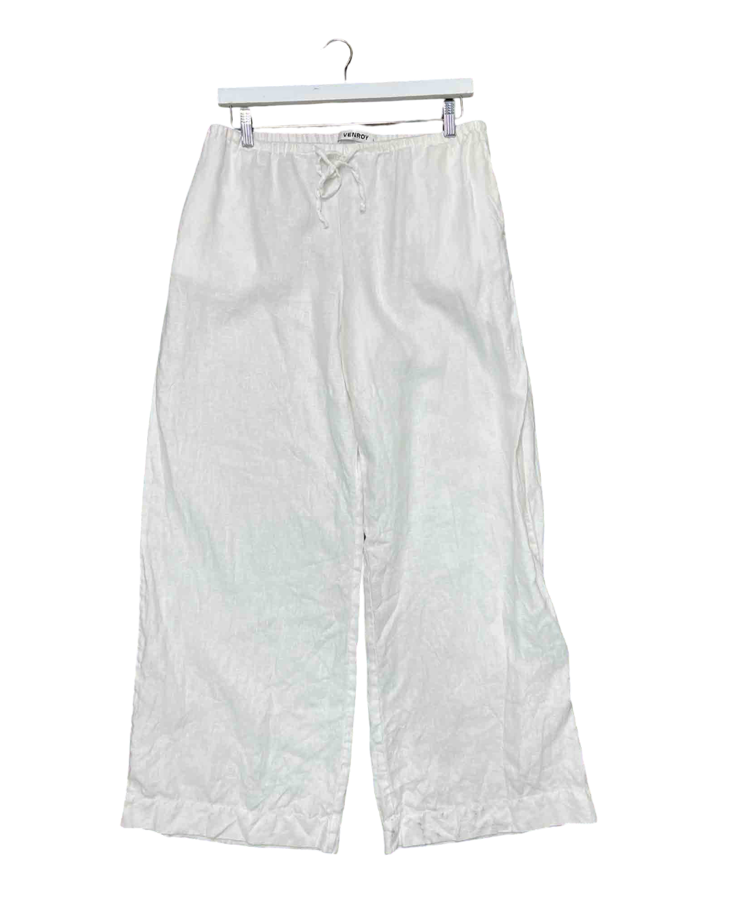 Size L | Venroy White Linen Wideleg Pants