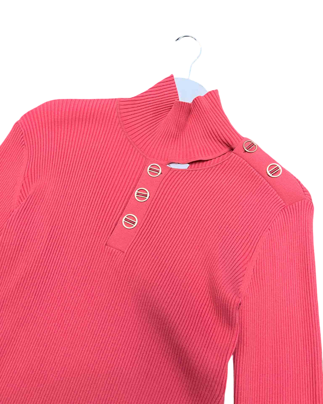 Size M | Dion Lee Pink Ribbed Button Grosgrain Skivvy Top