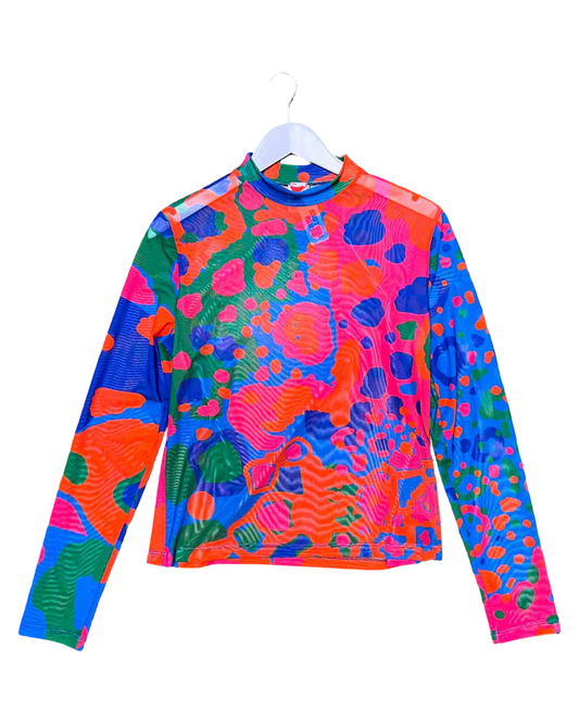 Size L (12) | FOOL Kaleidoscopic Mesh Long-Sleeve Top NWT