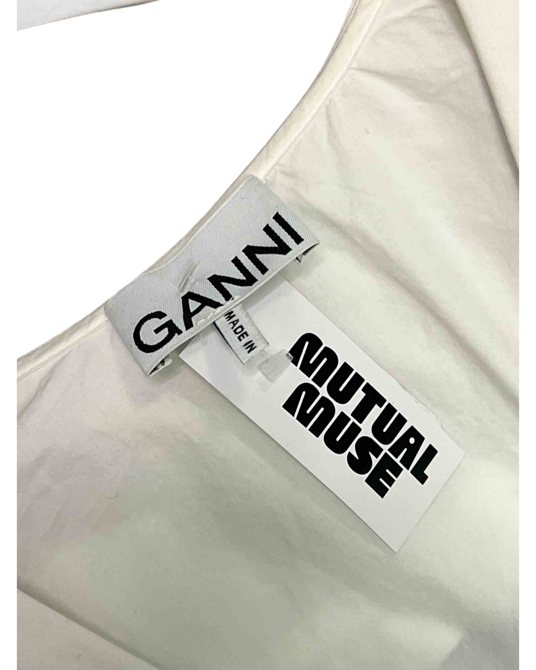 Size M | GANNI White V-Neck Frill Collar Shirt
