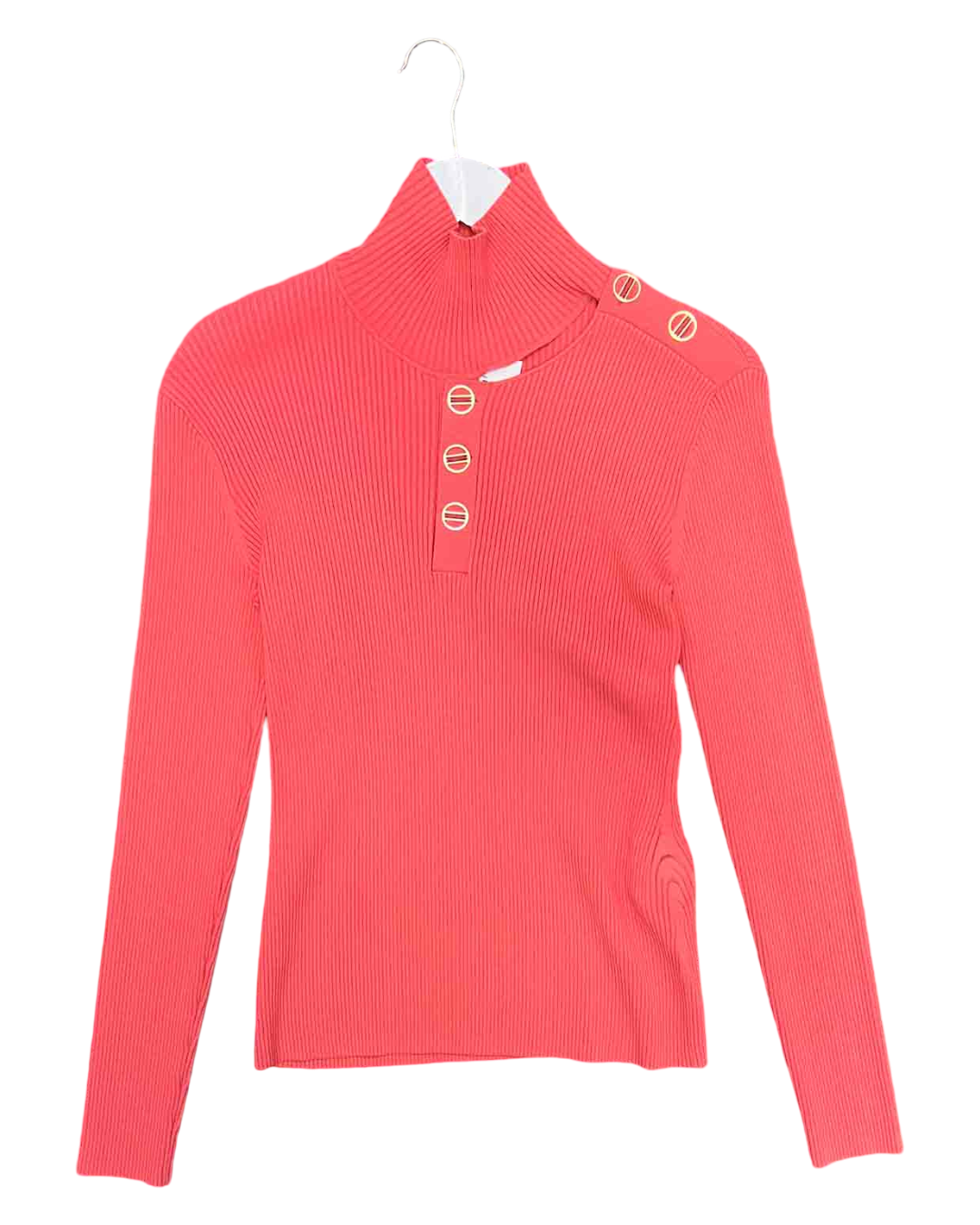 Size M | Dion Lee Pink Ribbed Button Grosgrain Skivvy Top