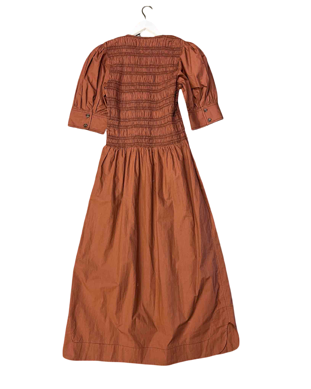 Size 38 (M) | Ganni Brown Ruched Puff Sleeve Dress