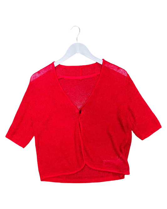 Size S | Pal'las Palace Red Linen Short-Sleeve Cardigan