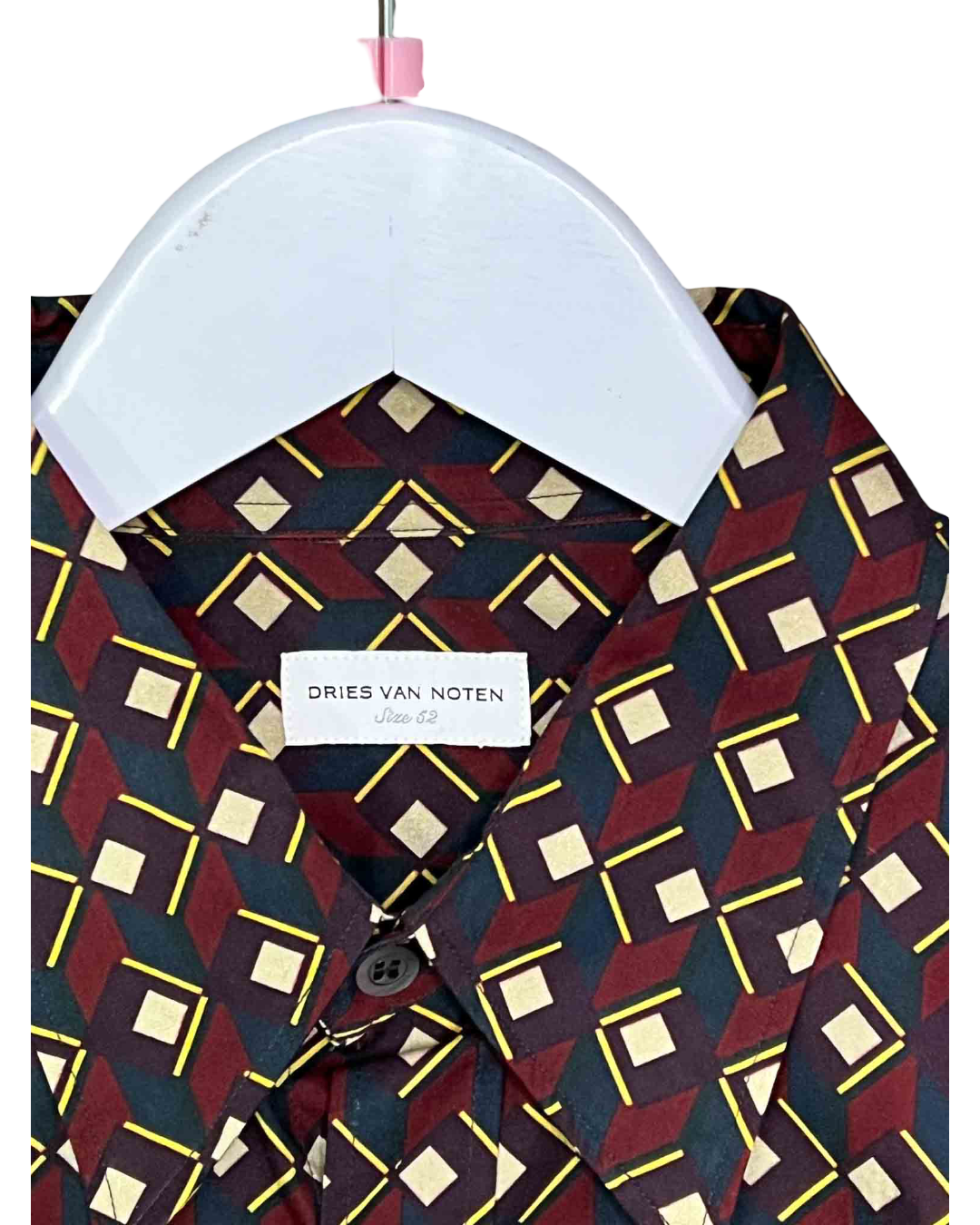 Size L | Dries Van Noten Burgundy Geometric Shirt