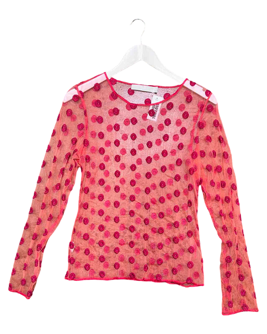 Size 10 | Trelise Cooper Red Embroidered Mesh Long-Sleeve Top