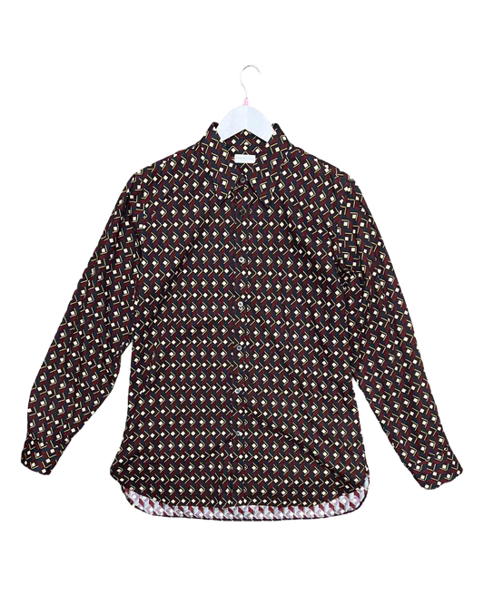 Size L | Dries Van Noten Burgundy Geometric Shirt