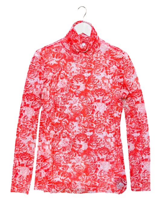 Size 44 (16) | Ganni Red Roses Rollneck Long-Sleeve Top