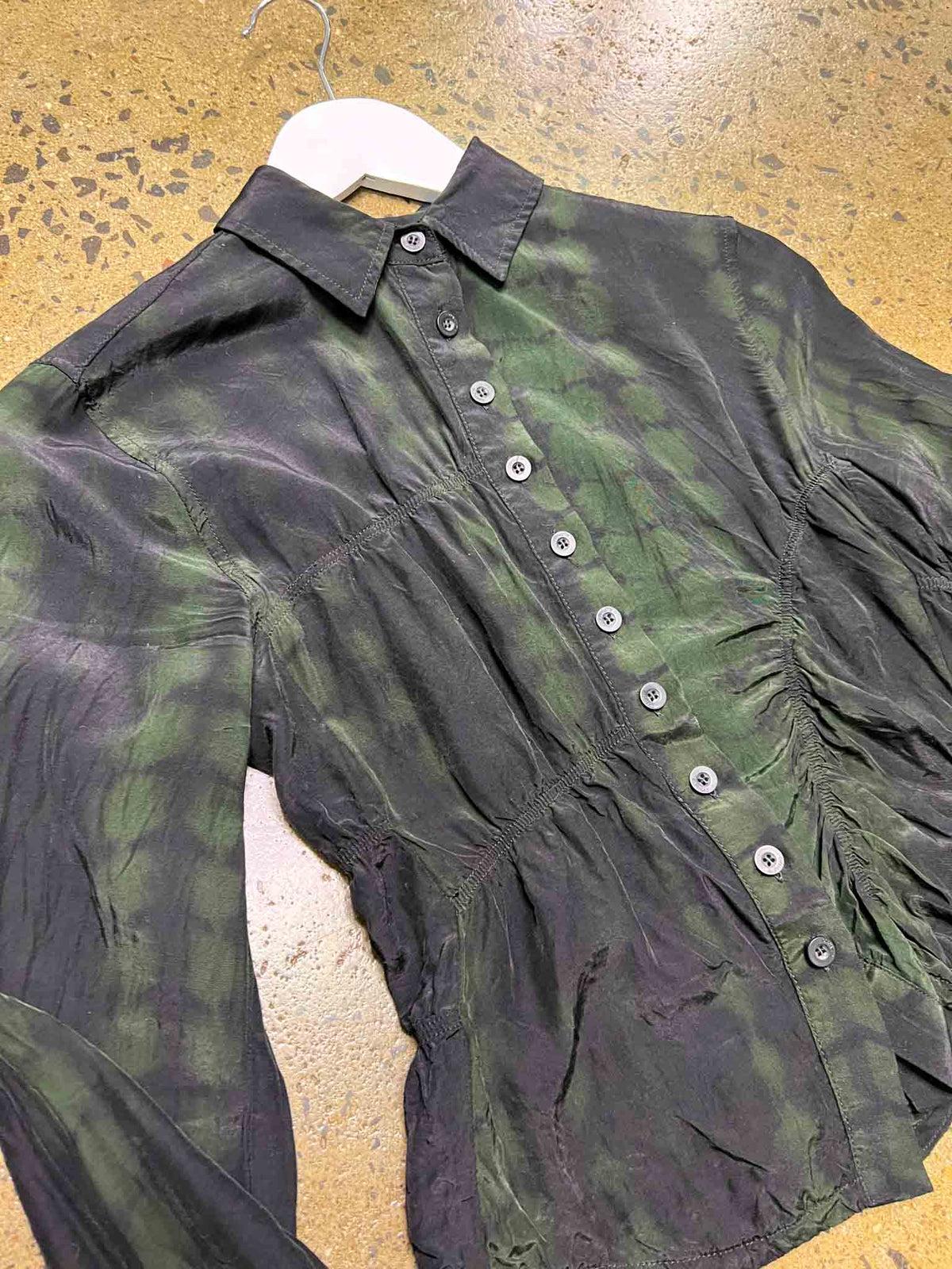 Size XXS | Alpha60 Asymmetric Ruched Marble Shirt