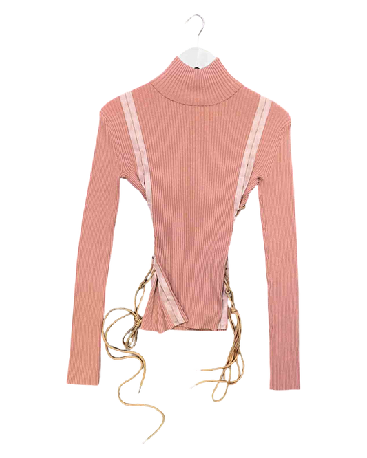 Size XS | Dion Lee Ribbed Lace Up Long-Sleeve Top