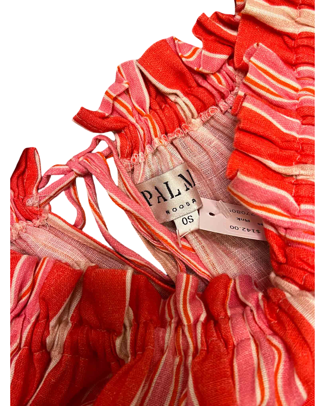 Size OSFM | Palm Pink Striped Linen Dress