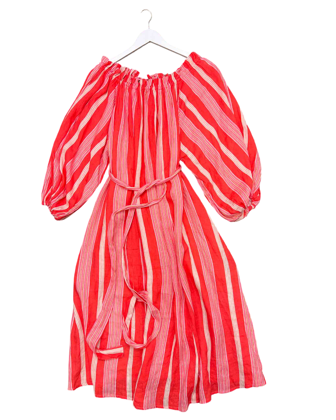 Size OSFM | Palm Pink Striped Linen Dress