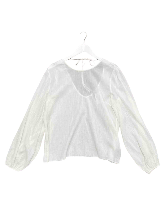 Size S | Marle Beige Cotton Shirred Peasant Blouse Top