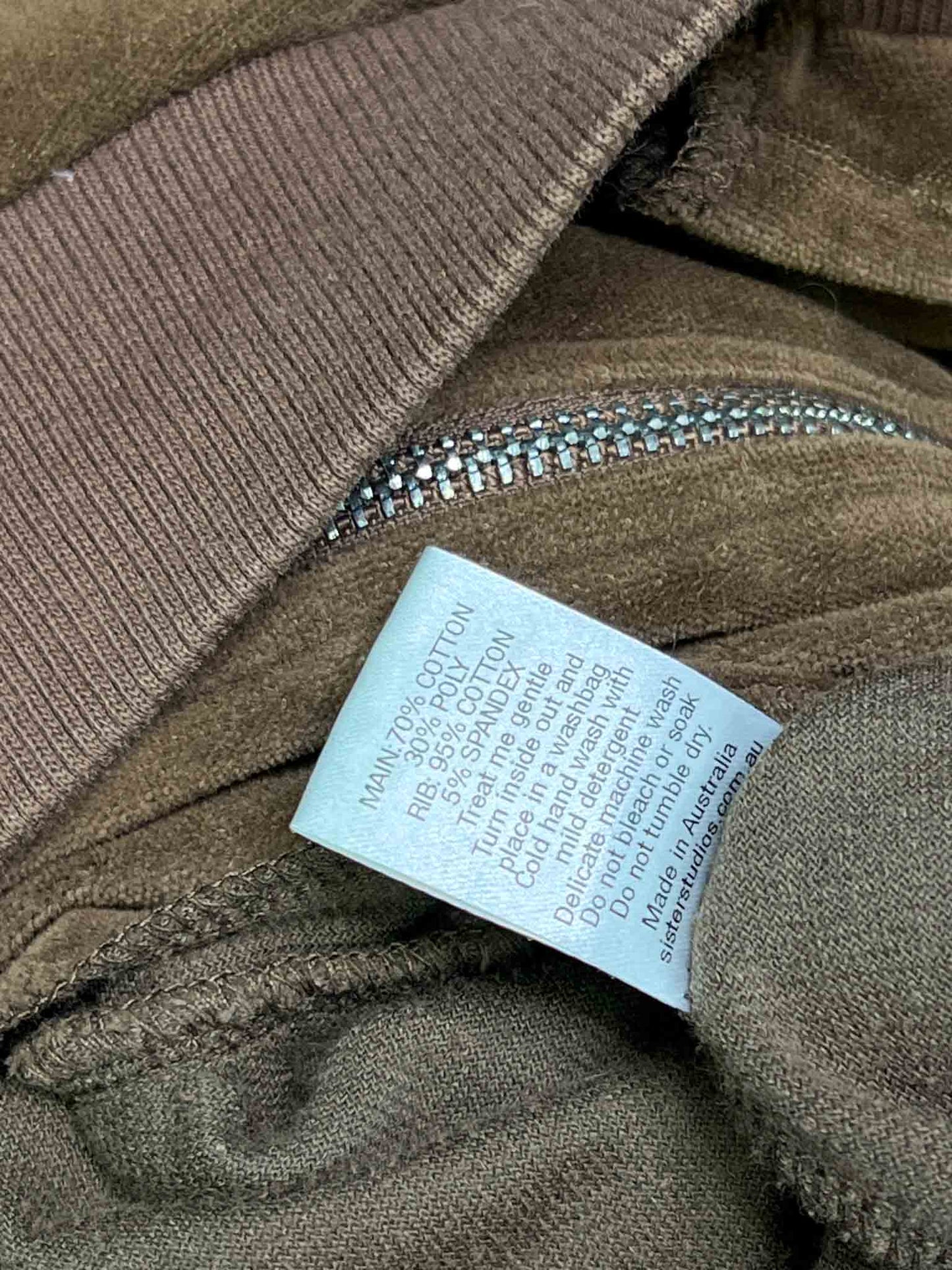 Size 10 (M) | Sister Studios Brown Velour Zip-Up Jumper