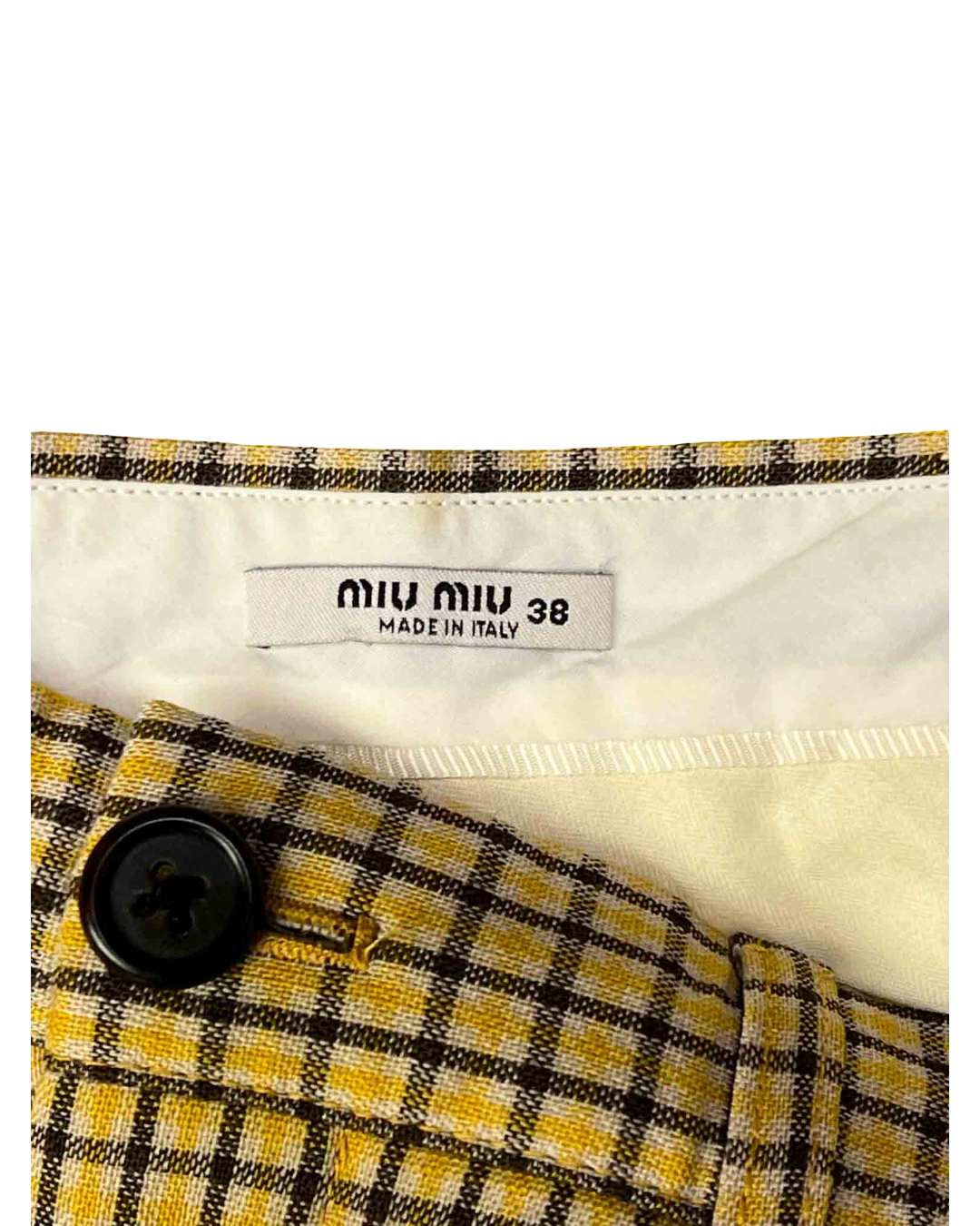 Size XS | Miu Miu Yellow Check Wool Tailored Pants