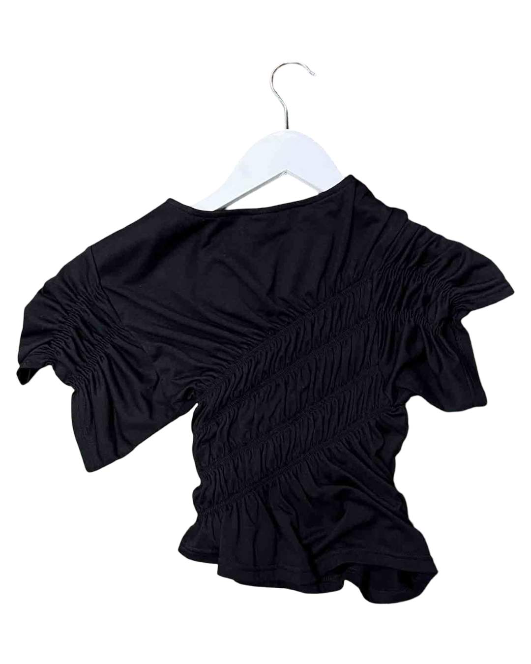 Size XS/S | Hugyourskin Black Asymmetric Ruched Top