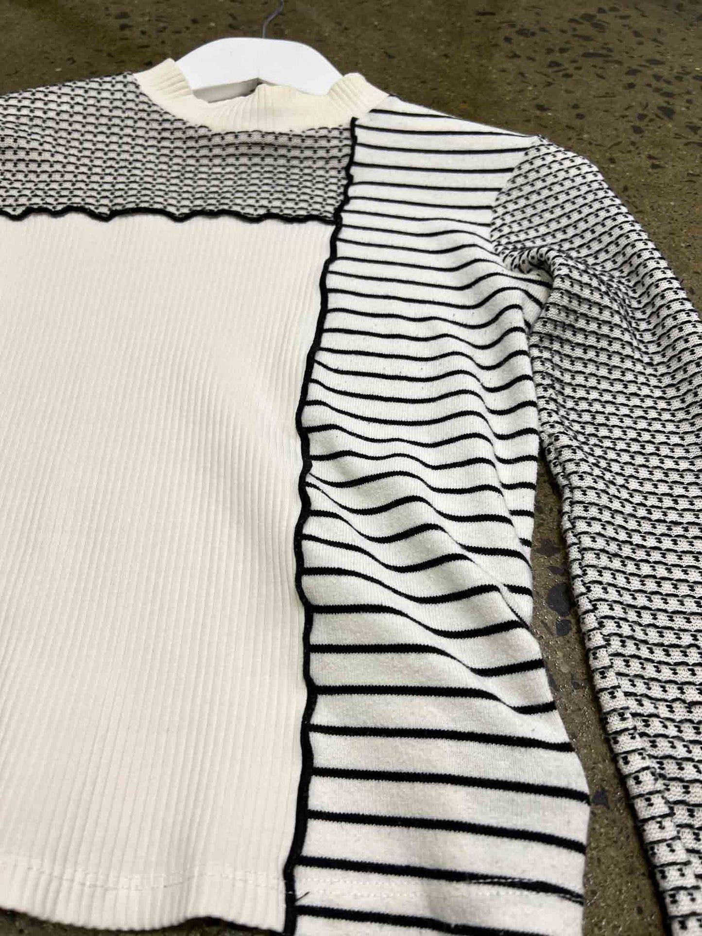 Size S | Desigual Black/White Asym Long-Sleeve Top