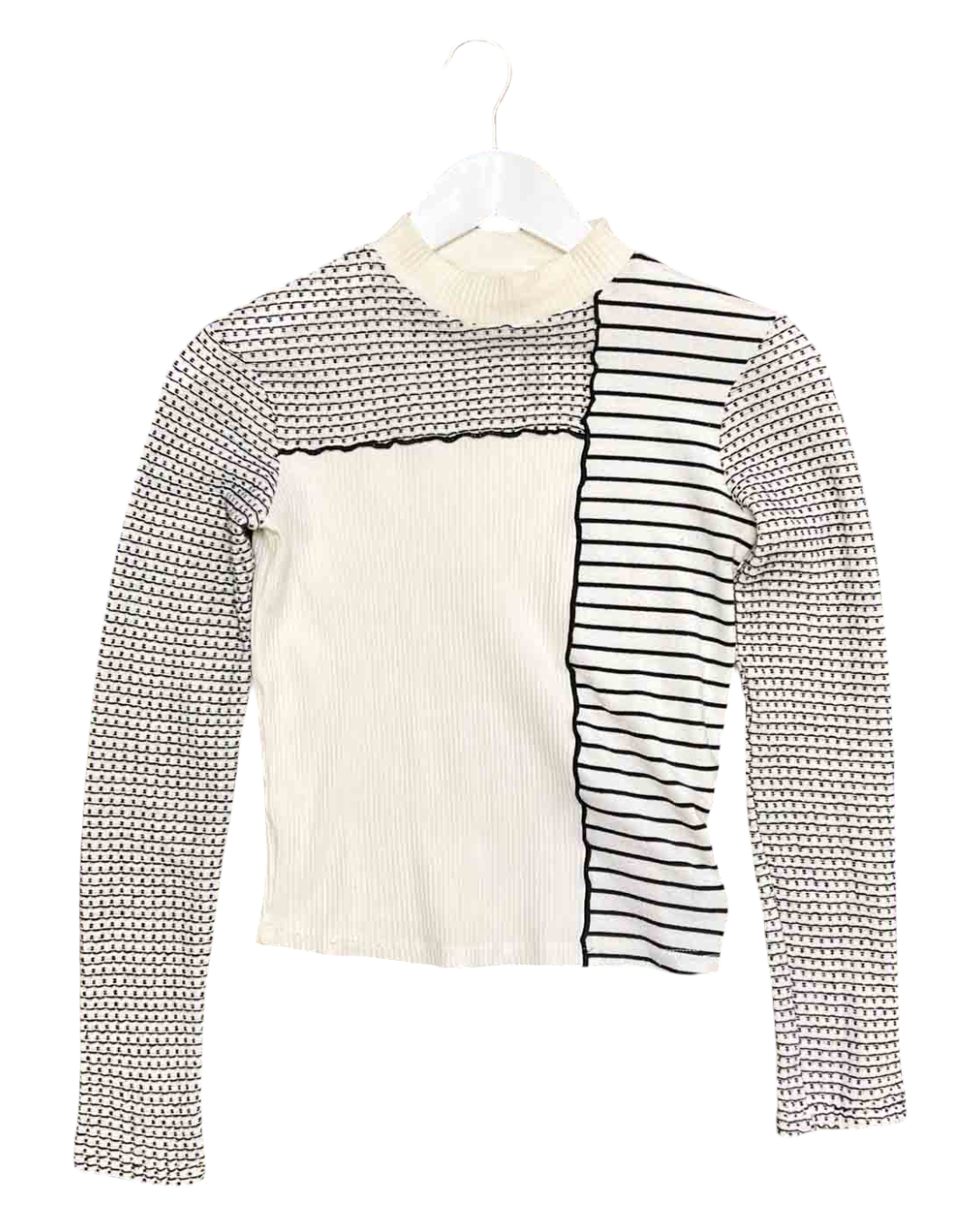 Size S | Desigual Black/White Asym Long-Sleeve Top