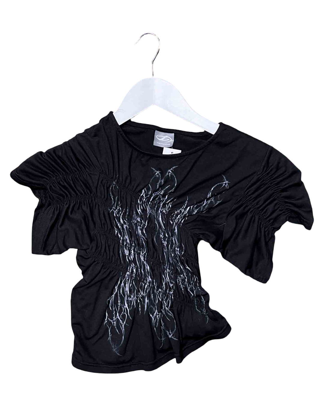 Size XS/S | Hugyourskin Black Asymmetric Ruched Top
