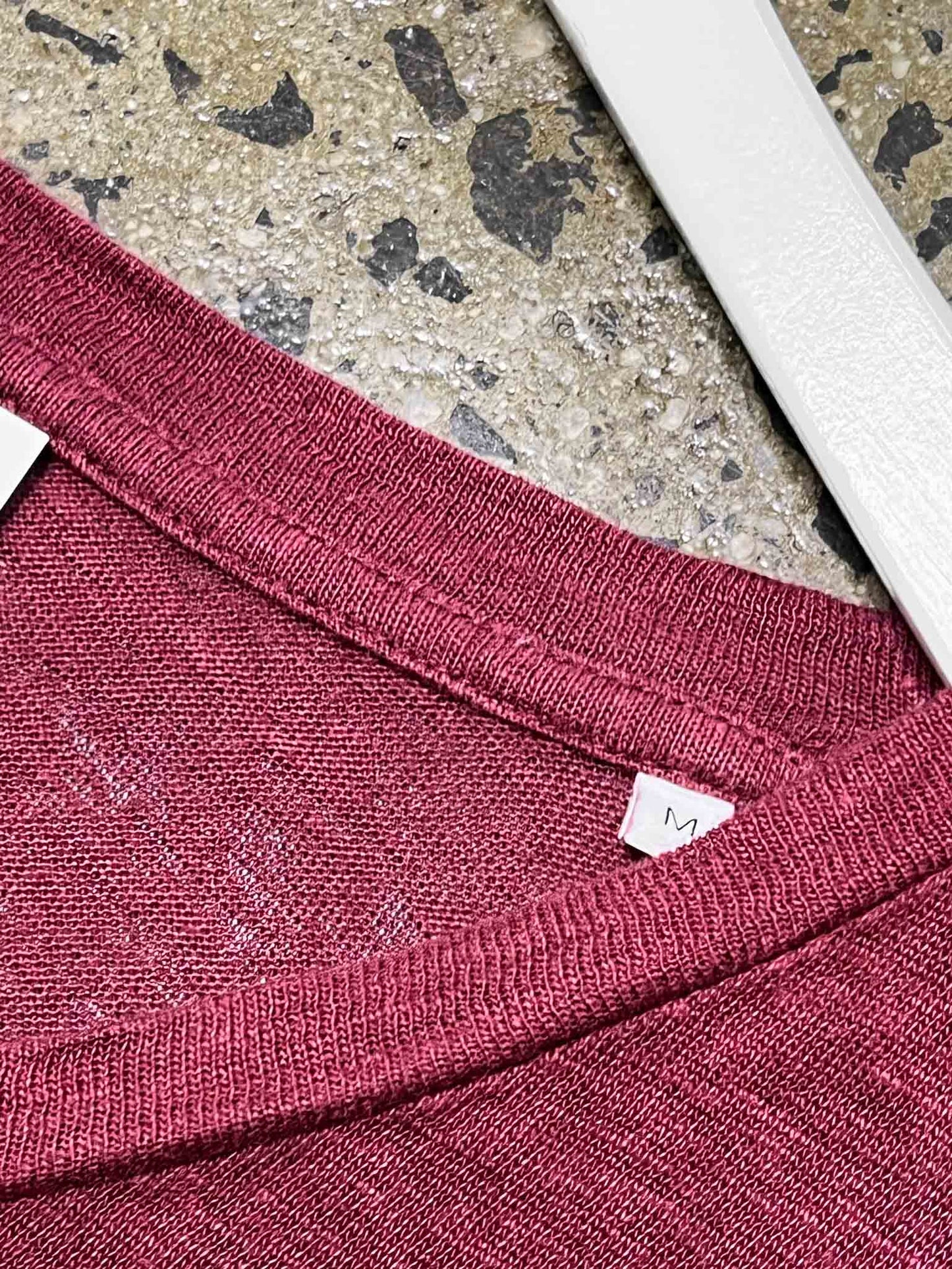 Size XL | SABA Burgundy Linen V-Neck T-shirt