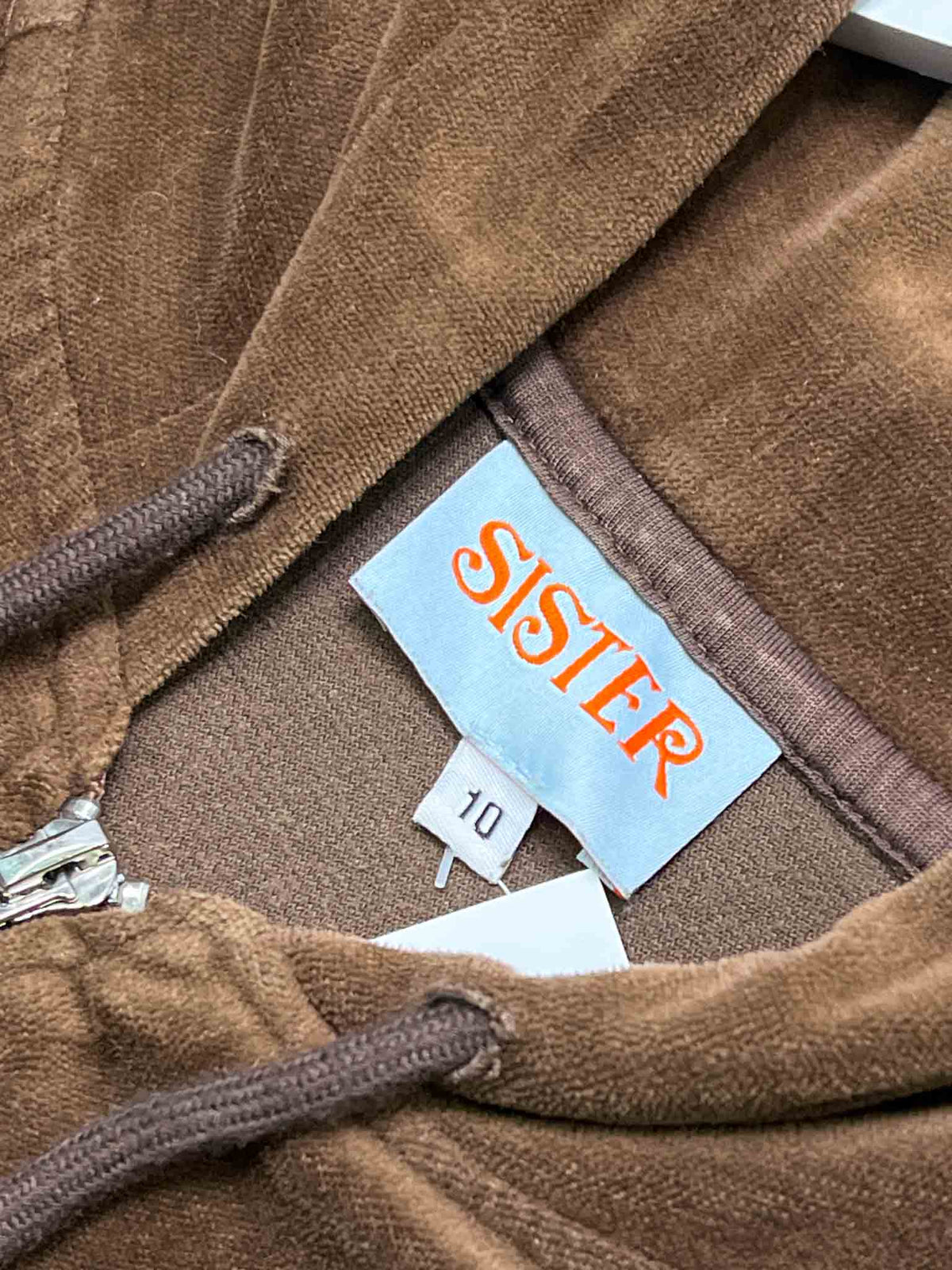 Size 10 (M) | Sister Studios Brown Velour Zip-Up Jumper
