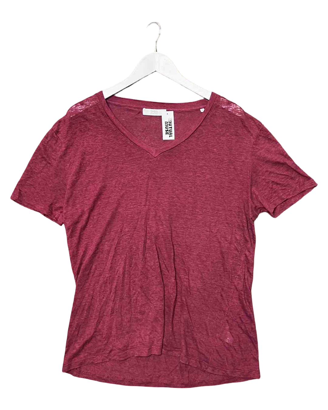 Size XL | SABA Burgundy Linen V-Neck T-shirt