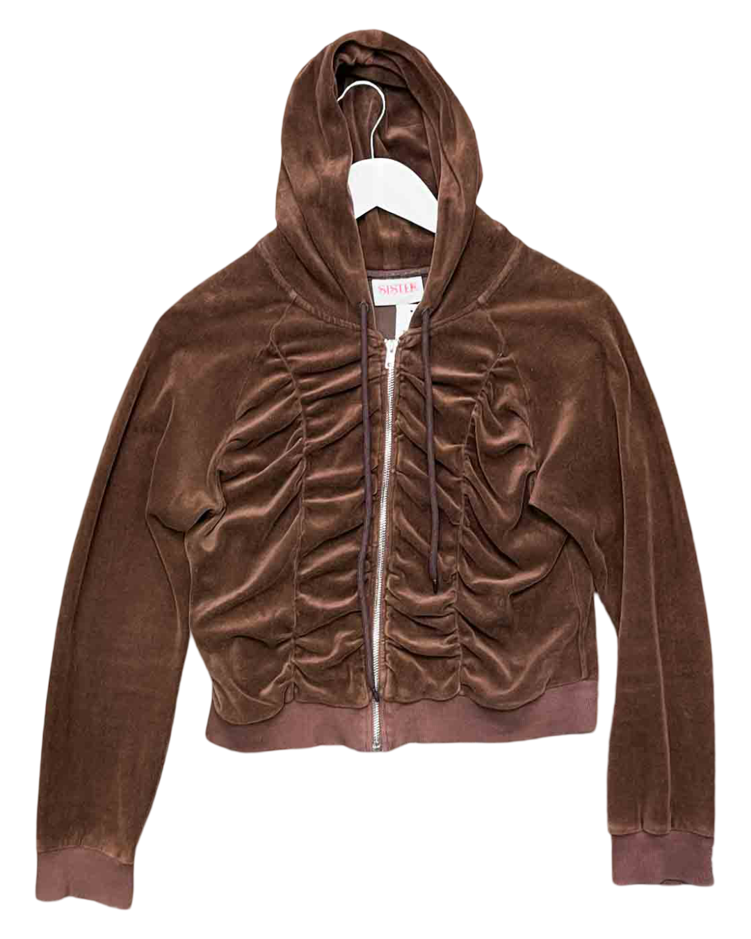Size 10 (M) | Sister Studios Brown Velour Zip-Up Jumper