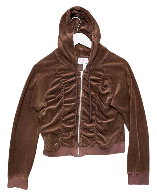 Size 10 (M) | Sister Studios Brown Velour Zip-Up Jumper