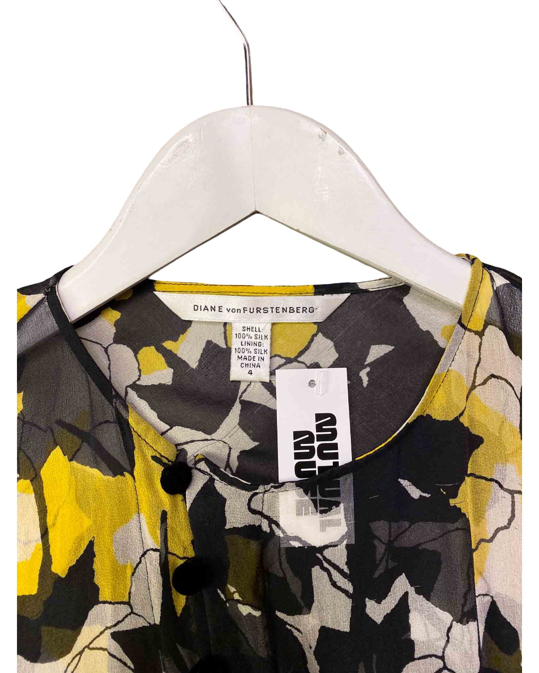 Size XS | Diane von Furstenberg Yellow and Black Silk Floral Blouse