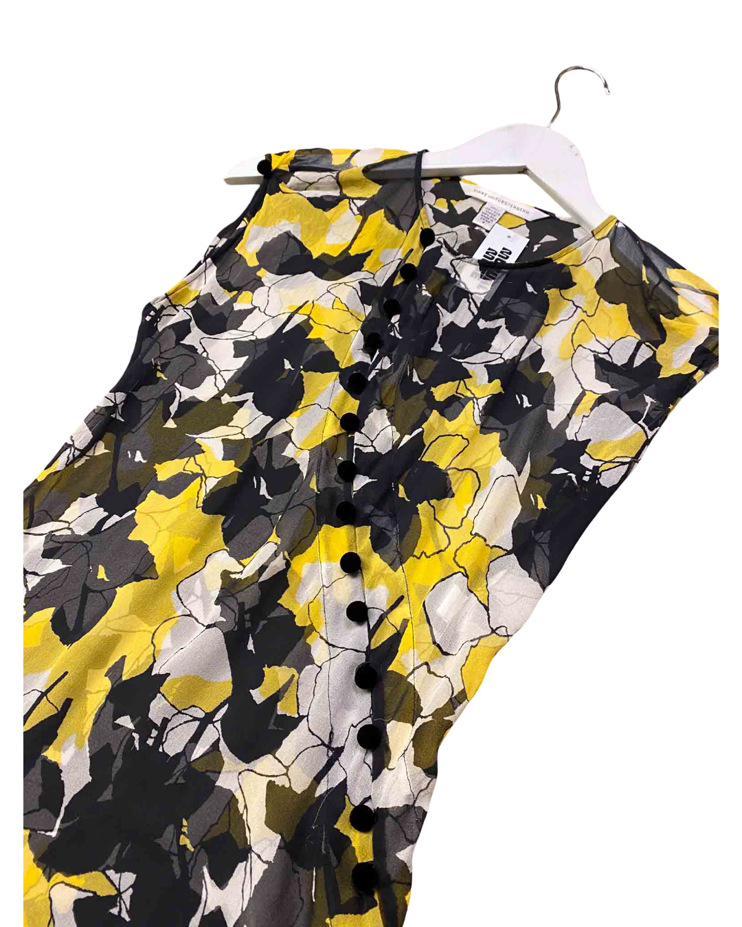 Size XS | Diane von Furstenberg Yellow and Black Silk Floral Blouse