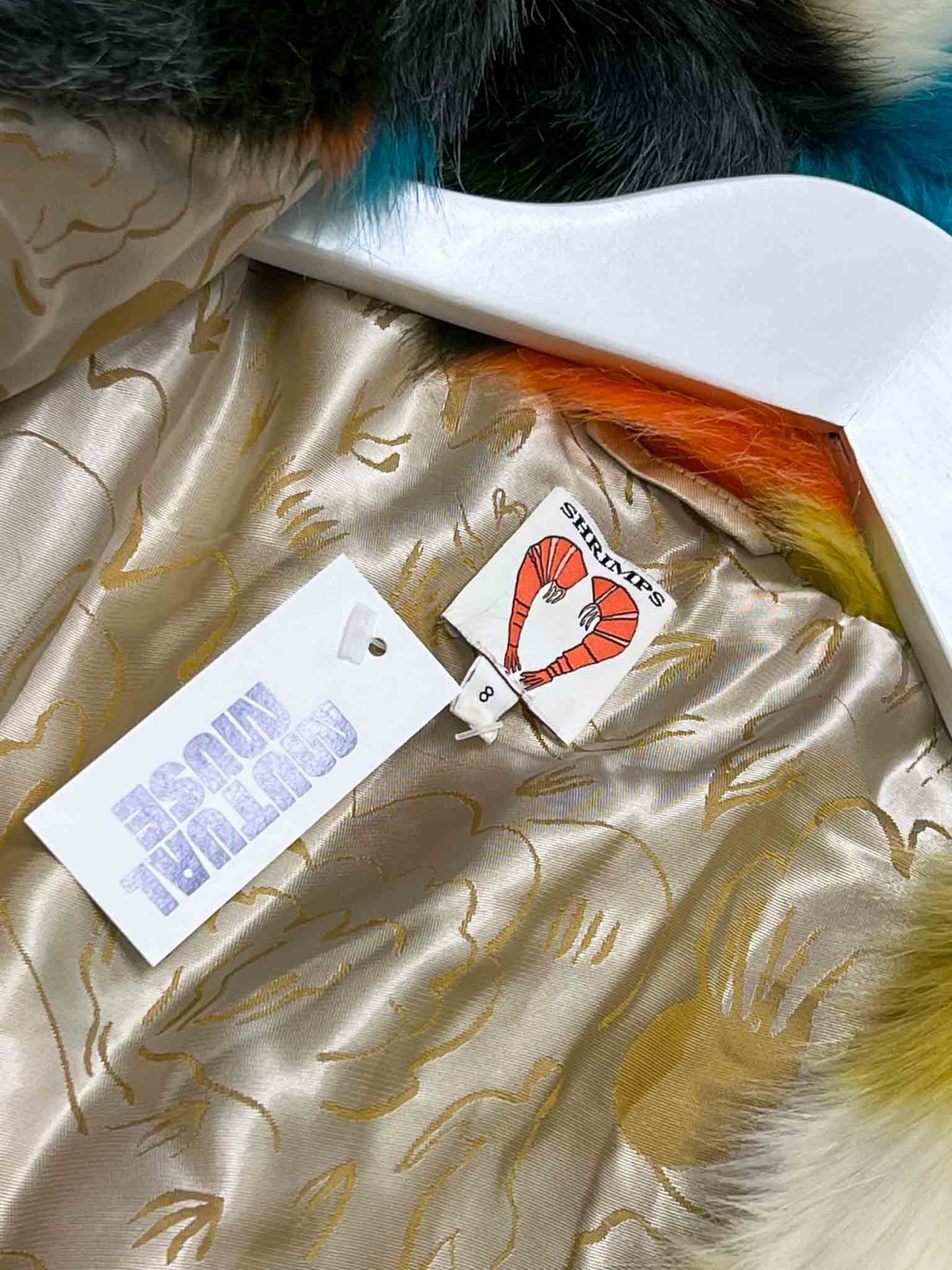 Size 8 | Shrimps "Little Star" Check Faux Fur Coat