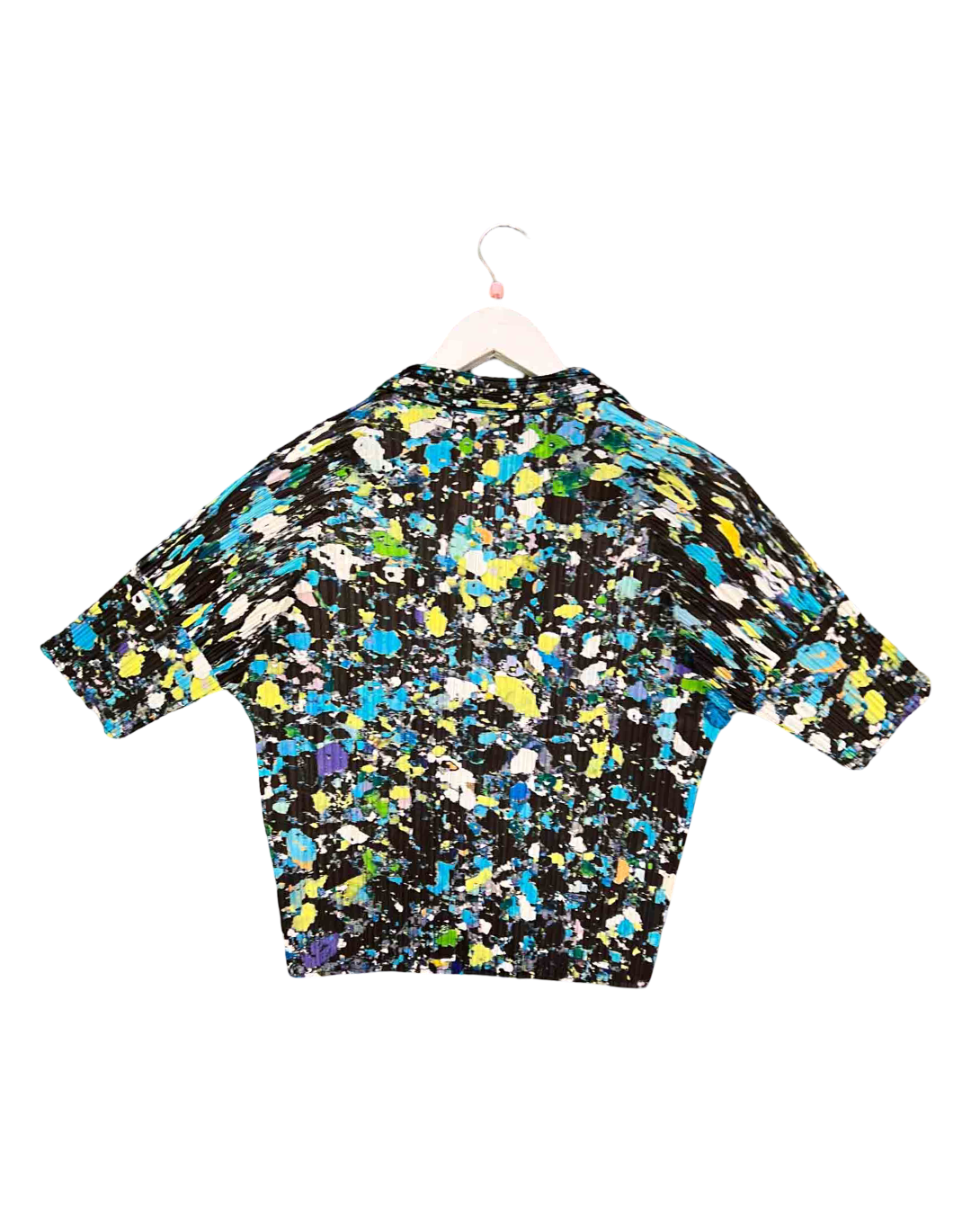 Size M | Issey Miyake Pleats Please Black and Green Abstract Splatter Shirt