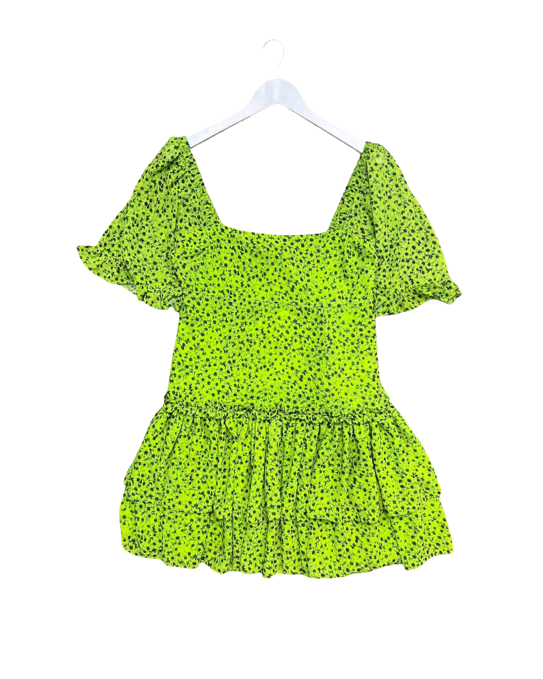 Size M | Ganni Chiffon Mini Lime Green Dress With Tags