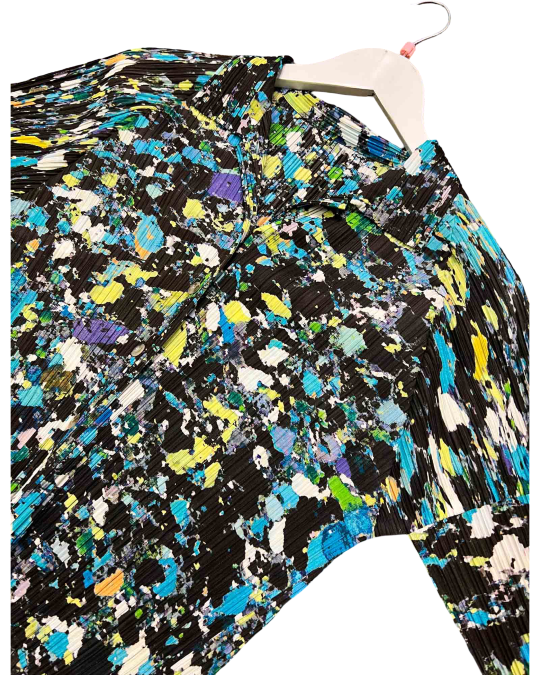 Size M | Issey Miyake Pleats Please Black and Green Abstract Splatter Shirt