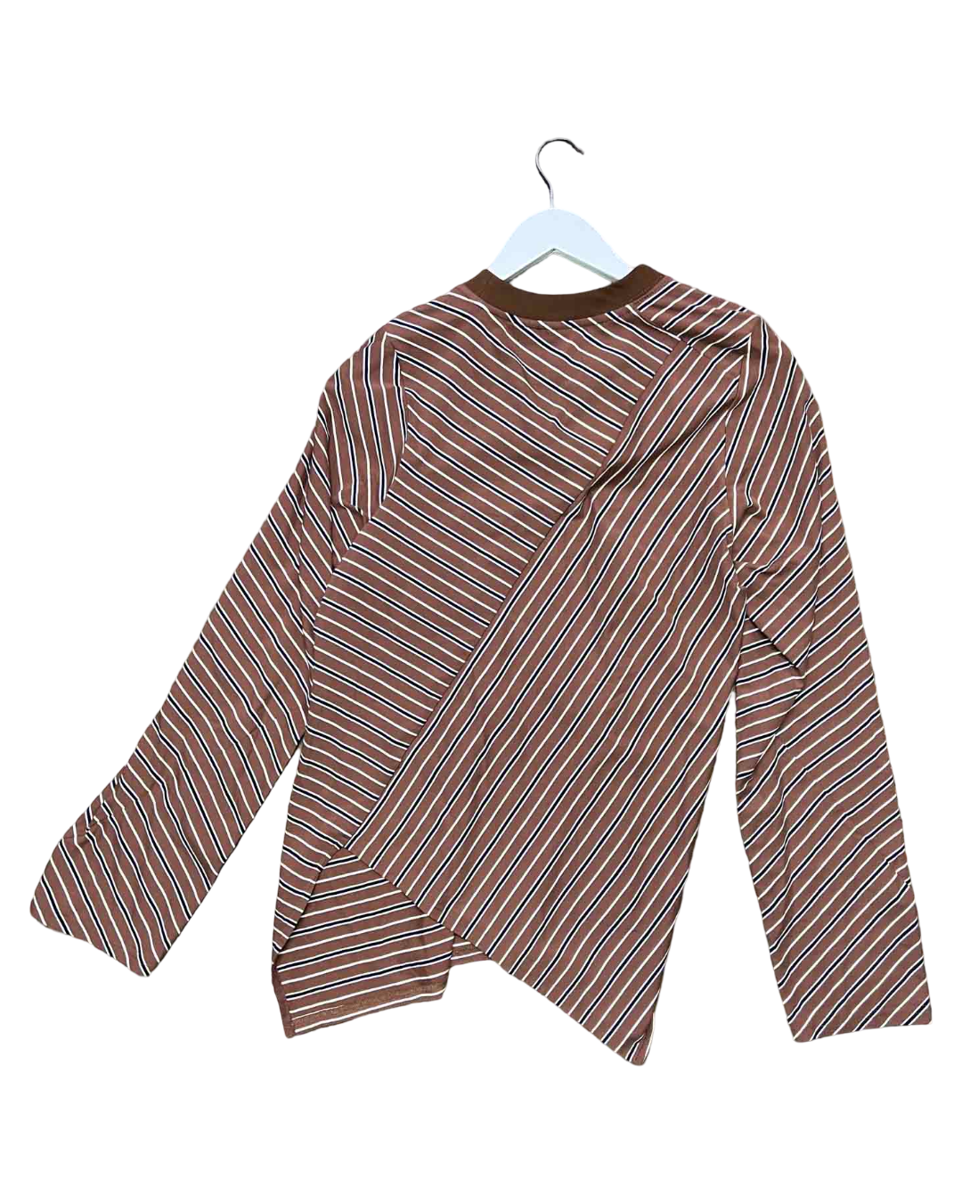 Szie L | Alpha60 Brown/Blue Striped Asymmetric Top