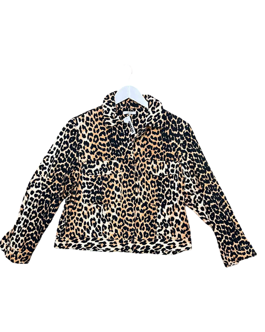 Size S | Ganni Leopard Print Denim Jacket