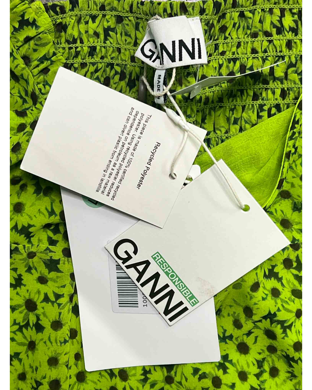 Size M | Ganni Chiffon Mini Lime Green Dress With Tags