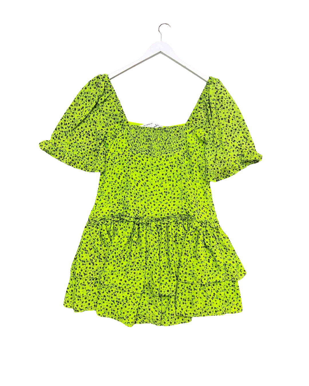 Size M | Ganni Chiffon Mini Lime Green Dress With Tags