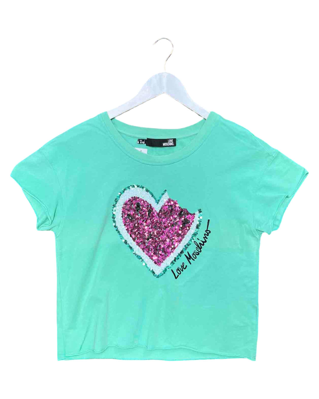 Size M | Love Moschino Mint Green Cotton Sequin T-shirt