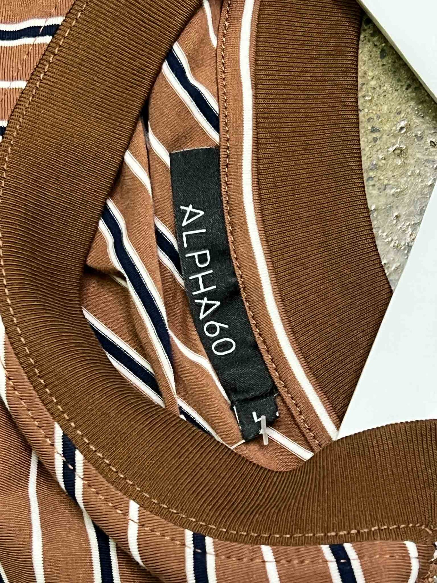 Szie L | Alpha60 Brown/Blue Striped Asymmetric Top