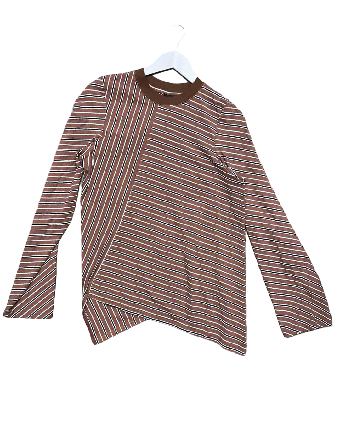 Szie L | Alpha60 Brown/Blue Striped Asymmetric Top