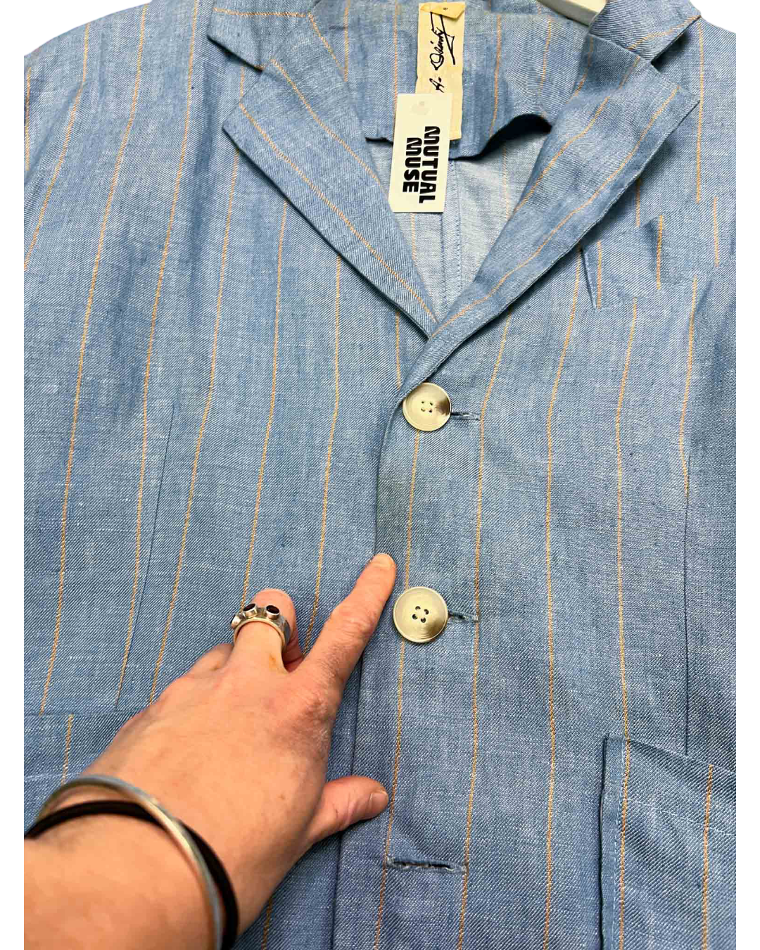Size 8 | M.A Dainty Baby Blue Pinstripe Linen Casual Blazer