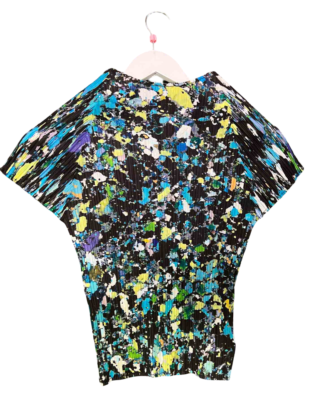Size 10 | Issey Miyake Pleats Please Black and Green Abstract Splatter Top