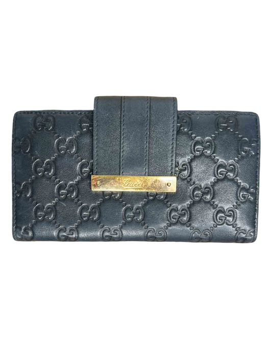 Gucci Navy Leather Monogram Wallet