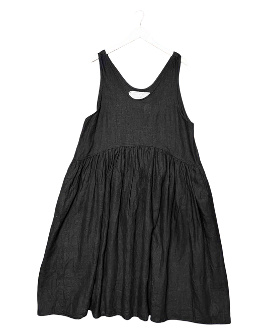 Size M/L | Not Perfect Linen Black Linen Smock Dress