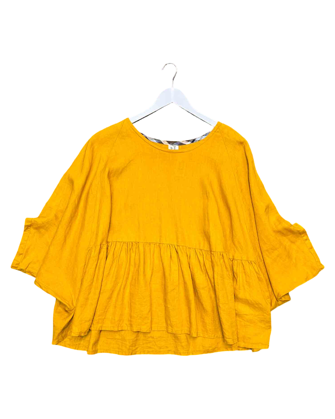 Size OS | Penelope Durston Yellow Linen Peplum Top
